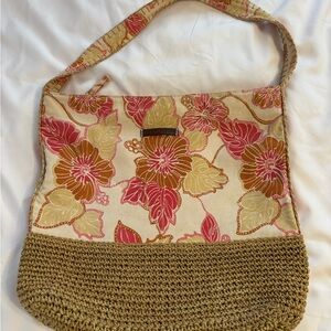 Caribbean Joe Pink and Tan Floral Shoulder Bag